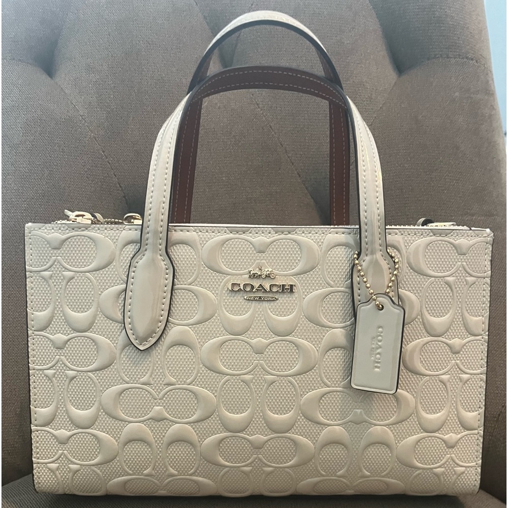 NWT Nina Small Tote Bag in Signature Patent Leather (Chalk)